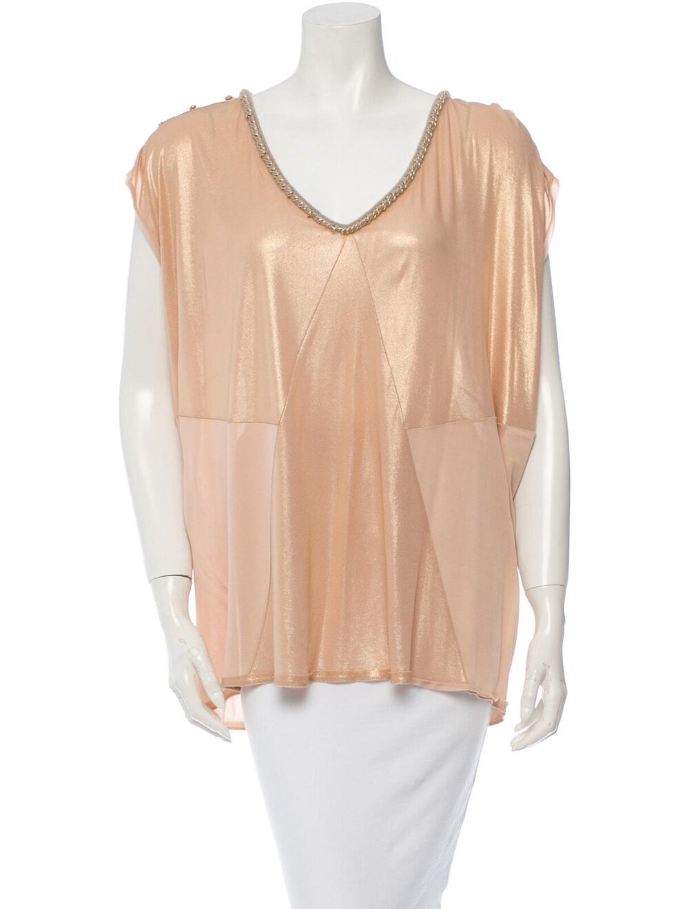 Fendi Womens Sleeveless Nude Studs Chain Trim Neck Tank Top Size Medium